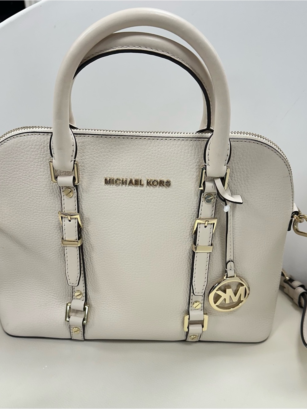 Michael Kors Cream Leather Satchel with Gold-Tone Hardware - Picture 9 of 10